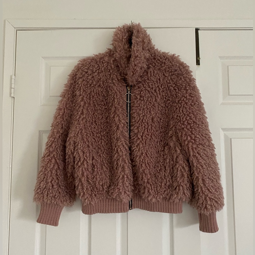 Zara teddy jacket in blush pink size xs but fits like large